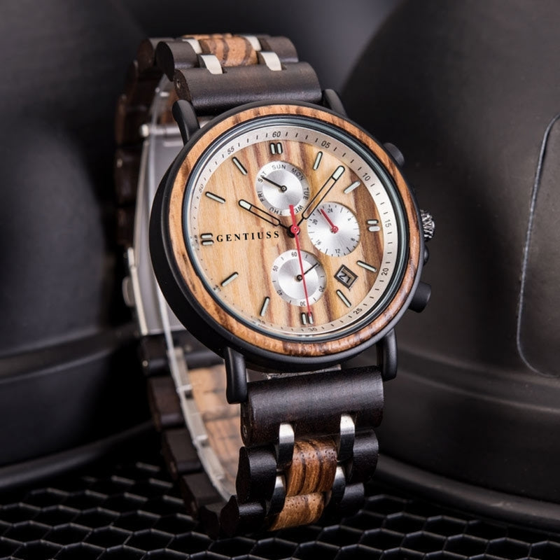 Chronograph Armbanduhr Holz & Edelstahl