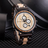 Chronograph watch wood &amp; stainless steel 