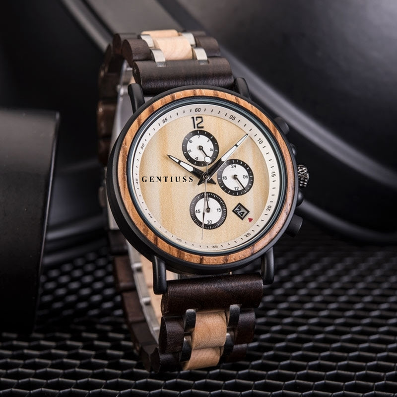 Chronograph watch wood &amp; stainless steel 