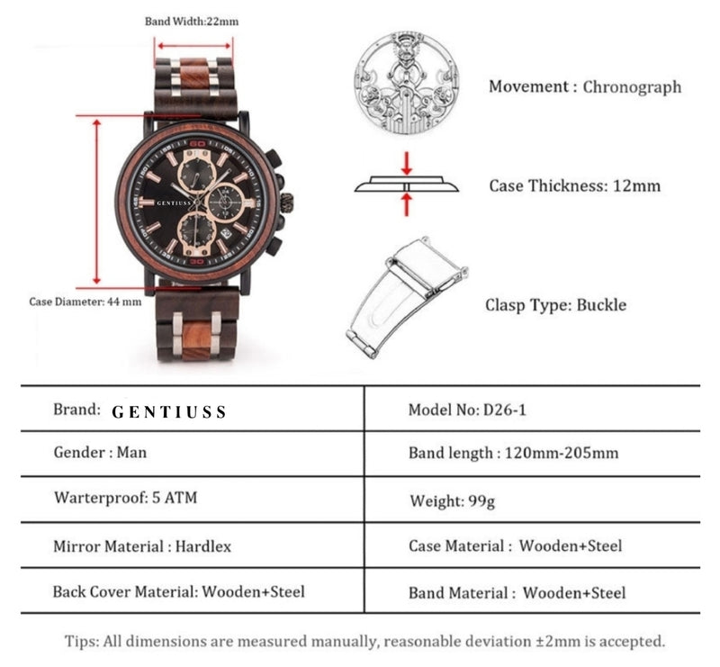 Chronograph Armbanduhr Holz & Edelstahl