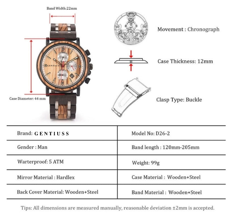 Chronograph Armbanduhr Holz & Edelstahl